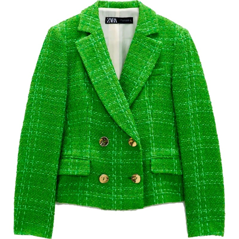 Zara Textured Double Breasted Blazer, Green, Size XS, as worn by Kate Middleton